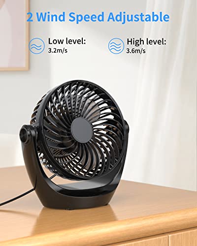 Aluan Desk Fan Small Table Fan with Strong Airflow Ultra Quiet Portable Fan Speed Adjustable Head 360°Rotatable Mini Personal Fan for Home Office Bedroom Table and Desktop, Black