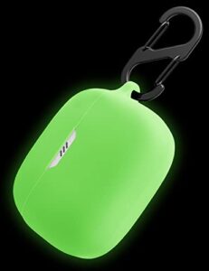 geiomoo silicone case compatible with jbl tune 130nc tws, protective cover with carabiner (luminous green)
