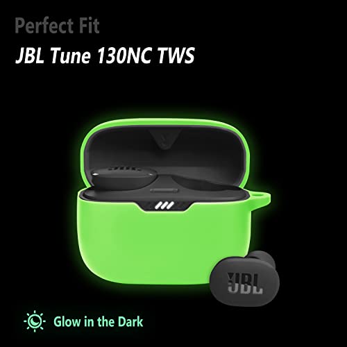 Geiomoo Silicone Case Compatible with JBL Tune 130NC TWS, Protective Cover with Carabiner (Luminous Green)