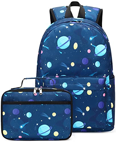 CAMTOP Backpack for Kids, Boys Preschool Backpack with Lunch Box Toddler Kindergarten School Bookbag Set (Galaxy Blue)