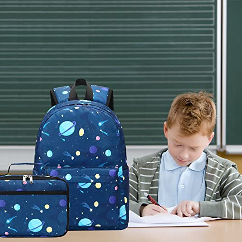 CAMTOP Backpack for Kids, Boys Preschool Backpack with Lunch Box Toddler Kindergarten School Bookbag Set (Galaxy Blue)