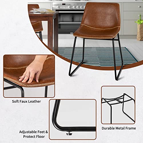 HeuGah Dining Chairs,Faux Leather Dining Chairs Set of 2,18 Inch Kitchen & Dining Room Chairs,Mid Century Modern Dining Chairs with Backrest,Metal Legs,Upholstered Seat (Brown)
