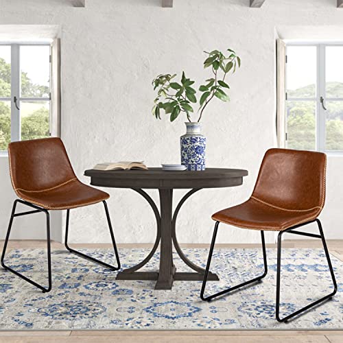 HeuGah Dining Chairs,Faux Leather Dining Chairs Set of 2,18 Inch Kitchen & Dining Room Chairs,Mid Century Modern Dining Chairs with Backrest,Metal Legs,Upholstered Seat (Brown)
