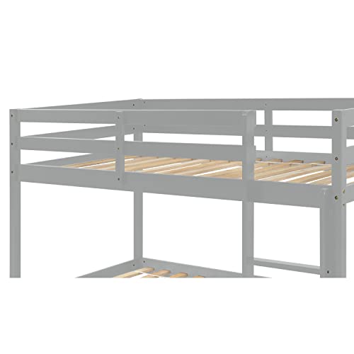 Majnesvon Twin Over Twin Low Bunk Bed with Safety Guardrail, Climbing Ladder, Easy to Assemble, Saving Space, Bed Bedroom Storage Guard Rail Ladder(Gray)