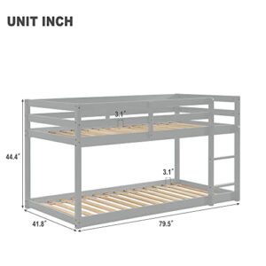 Majnesvon Twin Over Twin Low Bunk Bed with Safety Guardrail, Climbing Ladder, Easy to Assemble, Saving Space, Bed Bedroom Storage Guard Rail Ladder(Gray)