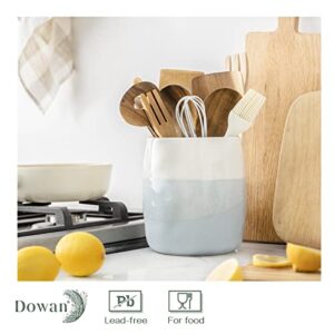 DOWAN Utensil Holder, 6.5″ Large Utensil Holder for Kitchen Counter, Ceramic Utensil Crock with Table-Protection Cork Mat, Utensil Organizer Caddy for Tongs, Spoons