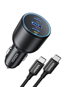 ugreen 130w usb c car charger, pd 100w +pd 30w type c car charger adapter, fast charging car charger compatible with cell phones, ipad, macbook, and more (comes with 100w usb c to usb c cable)