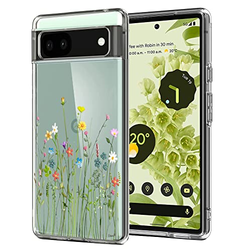 Unov Compatible with Pixel 6a Case Clear with Design Soft TPU Shock Absorption Slim Embossed Pattern Protective Back Cover for Pixel 6a 5G 6.1 inch (Flower Bouquet)