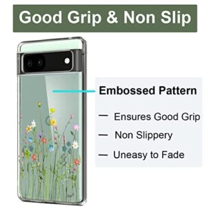 Unov Compatible with Pixel 6a Case Clear with Design Soft TPU Shock Absorption Slim Embossed Pattern Protective Back Cover for Pixel 6a 5G 6.1 inch (Flower Bouquet)