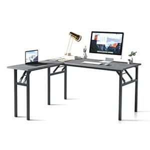 dlandhome l-shaped desk large corner desk folding table computer desk home office table computer workstation, grey