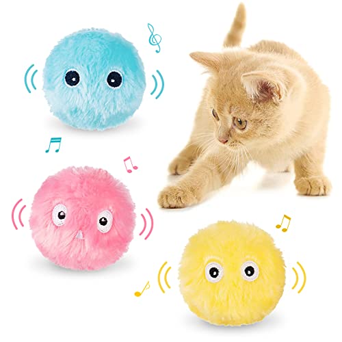 KreizyGo Chirping Cat Toys, Interactive Cat Toys for Indoor Cats Exercise, 3 Pack Fluffy Plush Catnip Toy Balls, Fun Kitty Kitten Kicker Toys