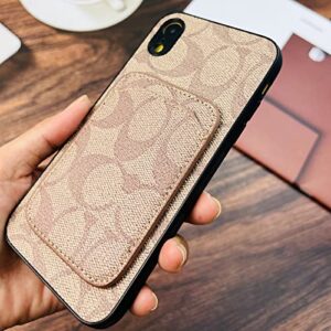 Atiptop Compatible for iPhone XR Luxury Leather Card Case Holds 1-2 Cards |Raised Bevel Around Screen & Camera | Khaki