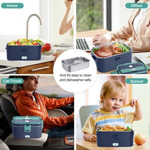 LHMTQVK Electric Lunch Box, Portable Food Warmer, Heated Lunch Box, Lunch Containers Lunch Warmer for Adults, 60W 1.8L 12V-24V 110V 3-in-1 Portable Microwave Food Heater (Green+Royal blue)