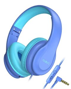 nivava k15 foldable wired headphones with microphone for school kids with share port 85db/94db safe volume limit, boys girls for travel plane tablet kindle