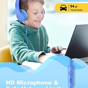 NIVAVA K15 Foldable Wired Headphones with Microphone for School Kids with Share Port 85dB/94dB Safe Volume Limit, Boys Girls for Travel Plane Tablet Kindle