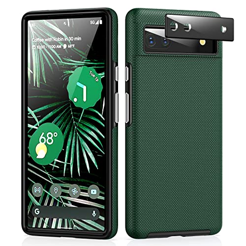 Kopbel for Google Pixel 6A Case [Military Grade Shockproof] with 2 Tempered Glass Camera Lens Protector, Dual Layer Protective Case for Pixel 8A Green