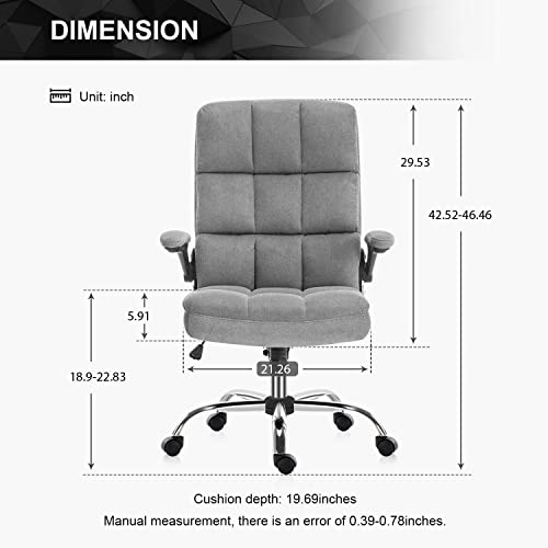 YAMASORO Velvet Office Chairs High Back Executive Chair with Flip-up Arms Home Office Desk Chair with Wheels for Adult (Grey)