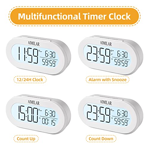 AIMILAR Digital Alarm Clock with Timer Digital Count Up Down Timer Kids Alarm Clocks with Snooze for Desk or Bedroom Students Home Office