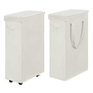 chrislley slim laundry hamper with lid narrow laundry basket with handle rolling laundry basket with wheels(beige）