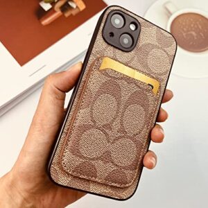 atiptop classic monogram pattern cellphone case for iphone 13,hold cards, luxury case compatible with iphone 13, |designer stylish classic pattern | for girls women, khaki
