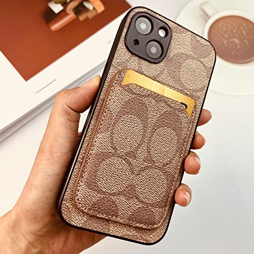 Atiptop Classic Monogram Pattern Cellphone case for iPhone 13,Hold Cards, Luxury Case Compatible with iPhone 13, |Designer Stylish Classic Pattern | for Girls Women, Khaki