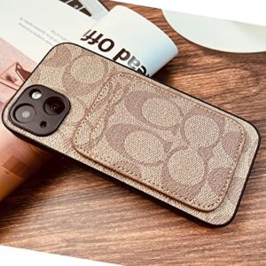 Atiptop Classic Monogram Pattern Cellphone case for iPhone 13,Hold Cards, Luxury Case Compatible with iPhone 13, |Designer Stylish Classic Pattern | for Girls Women, Khaki