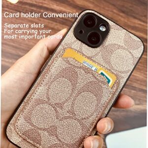 Atiptop Classic Monogram Pattern Cellphone case for iPhone 13,Hold Cards, Luxury Case Compatible with iPhone 13, |Designer Stylish Classic Pattern | for Girls Women, Khaki