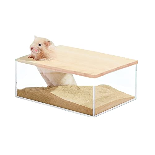 kathson Hamster Sand Bath Box Transparent Acrylic Small Animals Shower Bathtub Guinea Pigs Digging Sand Container Cage Accessories for Lemmings Gerbil Mice Hedgehog Chinchilla (Square)