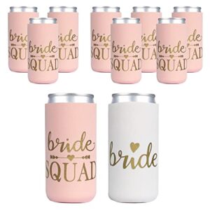 partygifts&beyond 10packs bridemaids can cooler, bride squad sleeve for bachelorette party decoration(pink), 14*9