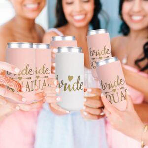 PartyGifts&Beyond 10Packs Bridemaids Can Cooler, Bride Squad Sleeve for Bachelorette Party Decoration(Pink), 14*9