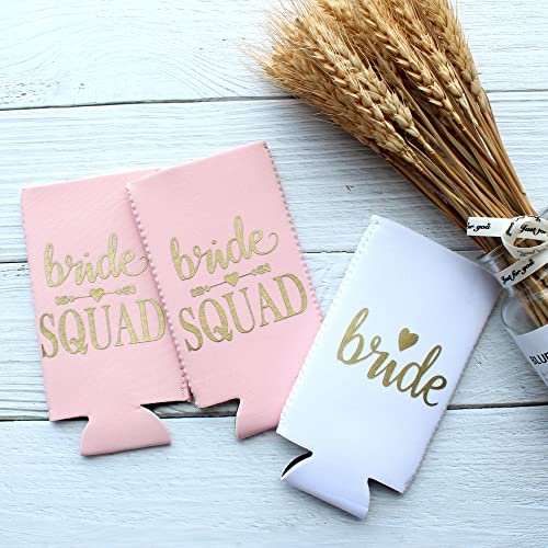 PartyGifts&Beyond 10Packs Bridemaids Can Cooler, Bride Squad Sleeve for Bachelorette Party Decoration(Pink), 14*9