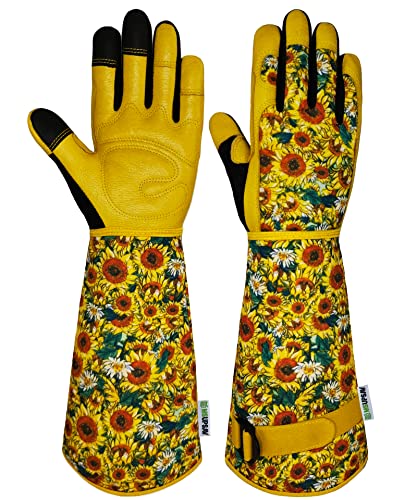 MSUPSAV Rose Gardening Gloves, Thorn Proof Gardening Gloves for Digging Planting Weeding,Gardening Gifts for Women (Medium, Sunflower)
