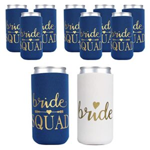 partygifts&beyond 10packs bridemaids can cooler, bride squad can sleeve for bachelorette party decoration(navy blue), 14*9