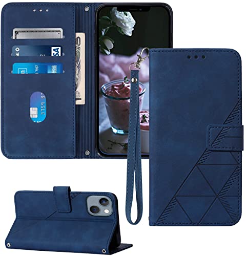 Moment Dextrad for iPhone 13 Wallet Case/iPhone 14 Case Wallet,[Kickstand] [Wrist Strap] [Card Holder Slots] TPU Interior Protective Leather Flip Cover for iPhone 14/13 (Blue)