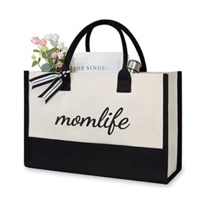 topdesign personalized canvas mom tote, baby shower present for new mom, mom to be, first time mom, mama bag for hospital beach travel, mother's day birthday gifts for women