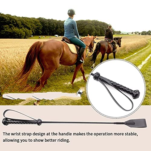 N/A Non-Slip Handle Black Equestrian PU Leather Professional Training Outdoor Sports Racing Portable Whip Riding Crop