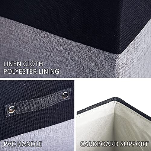 Foldable Storage Bins 13x13 Storage Cubes Fabric Linen Storage Baskets for Shelves Drawer with Handles for Organizing Closet, Utility Room, Storage Room, Nursery, Bedroom Set of 4 Black & Grey