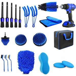 cleafou 20pcs car detailing brush kit car cleaning tool set auto car detailing brush interior cleaner wash tools kit for cleaning wheels, dashboard, leather, air vents, emblems, windshield