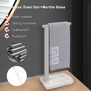 NearMoon Hand Towel Holder with Balanced Marble Base, 304 Stainless Steel Stand Towel Ring L Shape Hand Towel Rack Free-Standing Towel Bar for Bathroom Kitchen Countertop (Single Rod, Brushed Nickel)