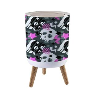 small trash can with lid skull funky seamless rough grunge modern design hipster trendy painted round garbage can press cover wastebasket wood waste bin for bathroom kitchen office 7l/1.8 gallon