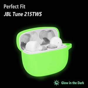 Geiomoo Silicone Case Compatible with JBL Tune 215TWS, Protective Cover with Carabiner (Luminous Green)