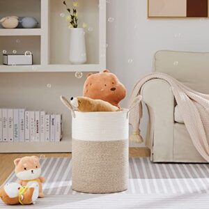 VIPOSCO Large Laundry Hamper, Tall Woven Rope Storage Basket for Blanket, Toys, Dirty Clothes in Living Room, Bathroom, Bedroom - 58L White & Brown