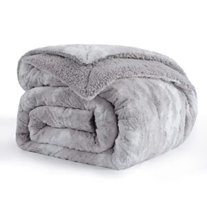 aisbo soft faux fur blanket throw grey - luxury fuzzy fluffy warm throw blankets for couch, sofa, thick shaggy small blanket tie dye, 50x60 inch