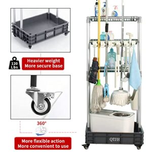 QTJH storage shelf broom mop holder hold your cleaning supplies janitorial cart Steel Organizer Wire Rack
