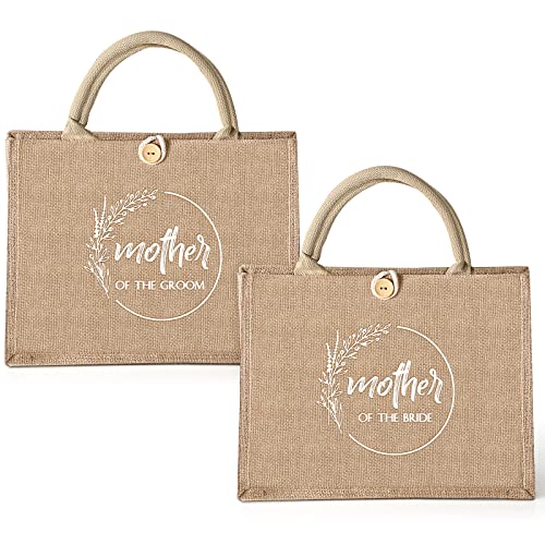 Coume 2 Pieces Bridal Shower Gift Bags Jute Burlap Tote Bags with handles Canvas Tote Bag for Mother of the Bride and the