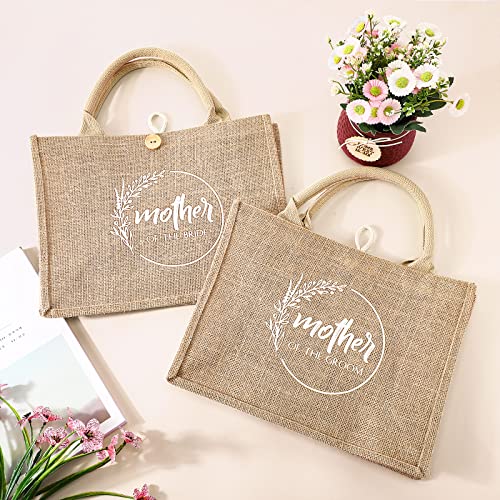 Coume 2 Pieces Bridal Shower Gift Bags Jute Burlap Tote Bags with handles Canvas Tote Bag for Mother of the Bride and the