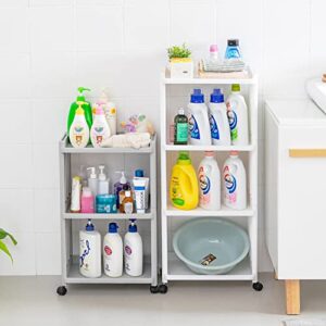 3-tier rolling storage shelf plastic dishwashing detergent organizer serving mobile utility easy assembly durable stablecart with wheels, for office, bathroom, kitchen, bedroom (white)
