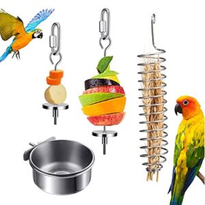 4 Pcs Stainless Steel Parrot Treat Holder, Food Skewer, Bird Fruit and Vegetable Kebab, Meat Stick, Parrot Cage Feeder, Hanging Basket