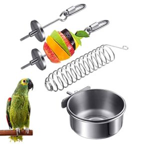 4 Pcs Stainless Steel Parrot Treat Holder, Food Skewer, Bird Fruit and Vegetable Kebab, Meat Stick, Parrot Cage Feeder, Hanging Basket