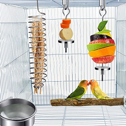 4 Pcs Stainless Steel Parrot Treat Holder, Food Skewer, Bird Fruit and Vegetable Kebab, Meat Stick, Parrot Cage Feeder, Hanging Basket